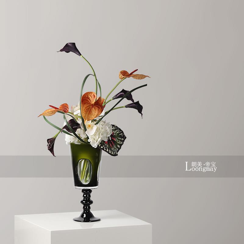 中古风艺术绿色玻璃花瓶插花售楼处客厅玄关茶几餐桌花艺花器摆件