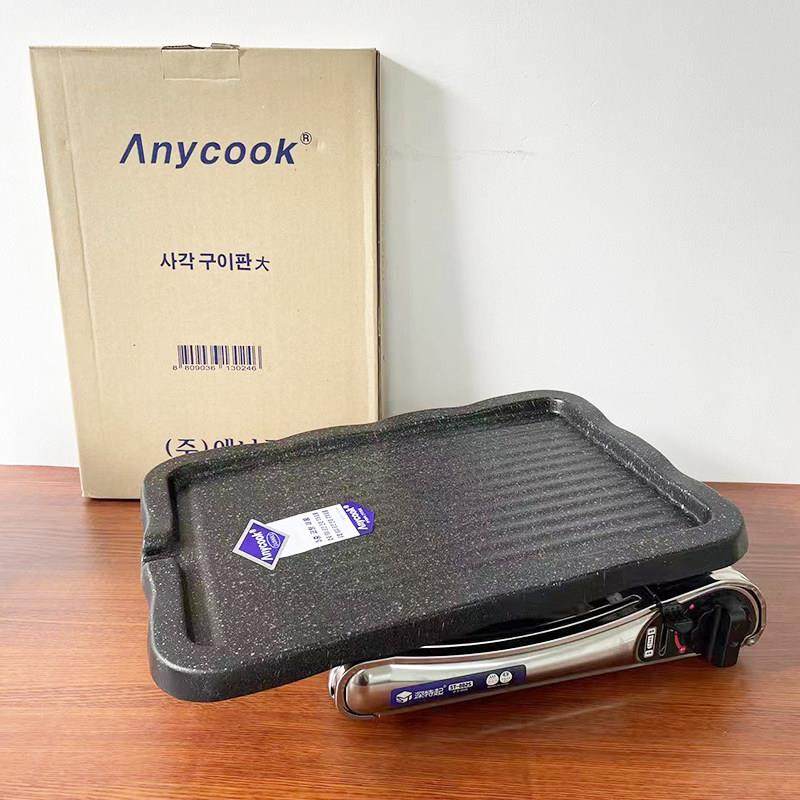韩国进口Anycook加厚不沾烤盘长方形卡式炉烤盘烤肉盘麦饭石涂层