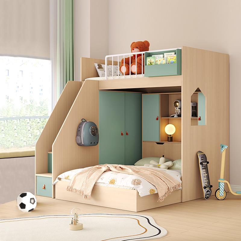 交错式上下床双层床组合床儿童家用高低床子母床上下铺上床下衣柜