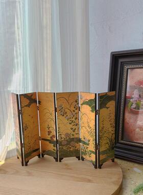 新中式桌面小屏风装饰摆件玄关书房仿古折屏挡板创意家居摆设送礼