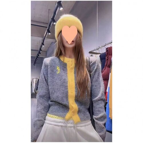 现货拼色刺绣针织衫小众设计拼色圆领卡通老鼠刺绣针织衫 WMY1023