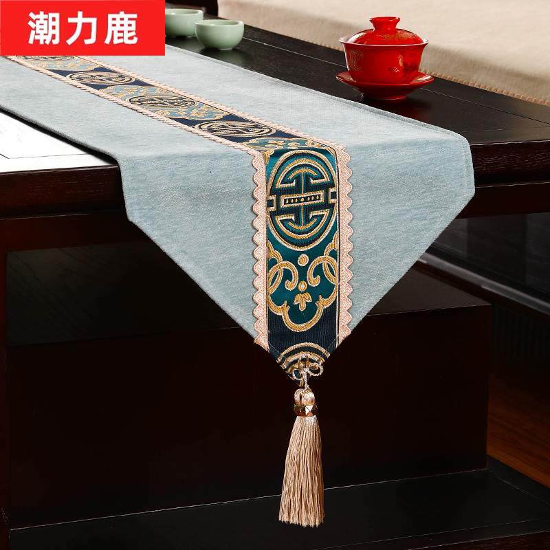 现货速发新款新中式桌旗禅意茶几餐桌长条装饰桌布隔热垫电视柜鞋