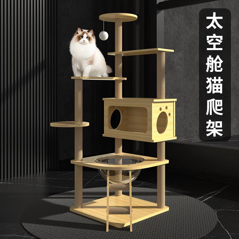 现货速发mypets猫爬架猫窝猫树一体猫抓架实木猫架跳台通天柱太空