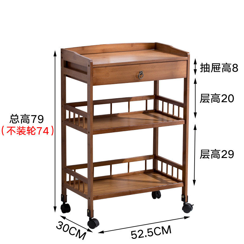 现货速发楠竹移动酒店酒水餐车推车火锅置物架三层实木家用厨房茶