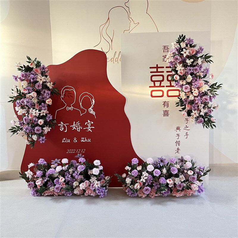 现货速发新款婚庆紫色地排花绢花成品装饰尤加利花排T台路引婚礼