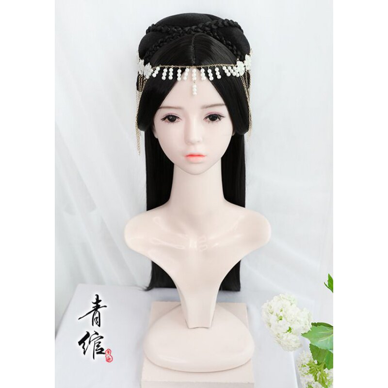 现货速发古风汉服古装假发 古代舞蹈发型造型襦裙少汉服黑长直假