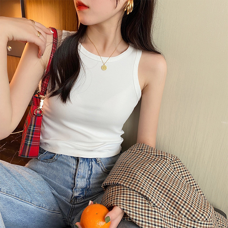 现货挂脖女夏外穿遮o副乳吊带设计感小众内搭修身黑色无袖上衣