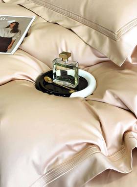 A类100s埃长绒棉四件全及棉纯棉套床RAH单被套刺简约酒店床上用绣