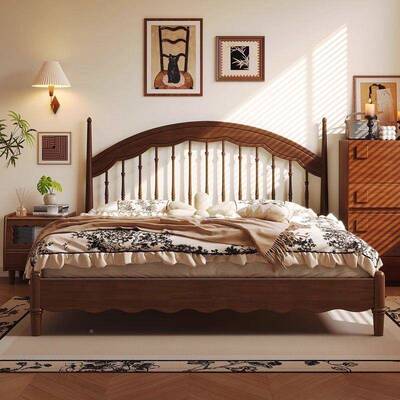 中古风全实木温卧床主美法式复古QLG双莎人床新色中式胡桃木竖琴