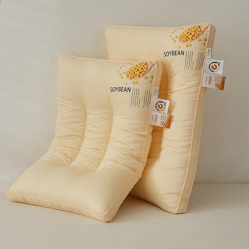 塌新款A类全棉大豆枕枕头枕芯适合家LEK用学生枕柔软单人头不陷不
