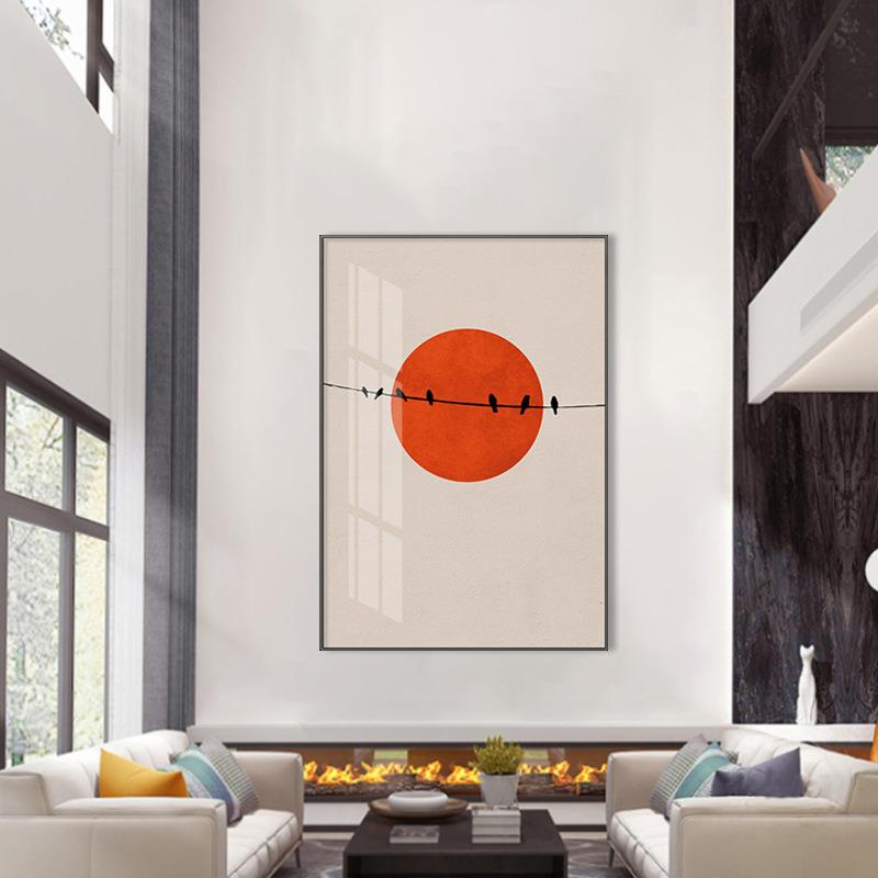 橘子落日现代象客抽厅装饰画落日飞鸟奢大幅沙发落轻地画关挂ZLN