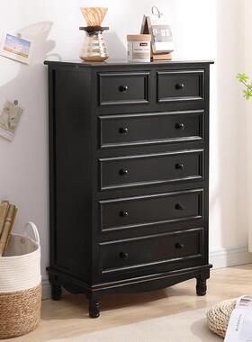 斗柜实木美式简约纳收厅储物靠墙小柜子卧KRU室客柜抽屉边柜置物