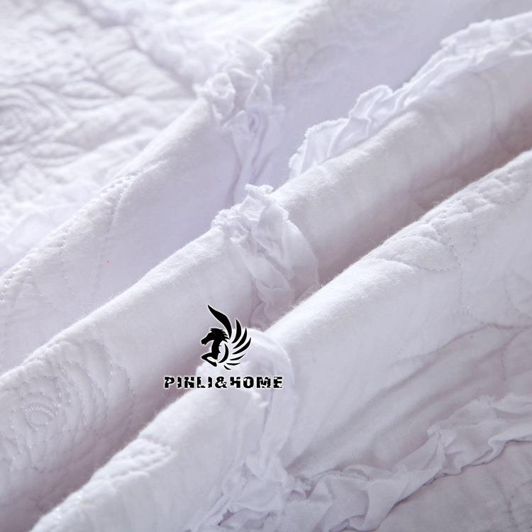 日韩纯色纯棉绗缝被床件上玫瑰花环用品三套水洗棉加厚夹床盖韩日