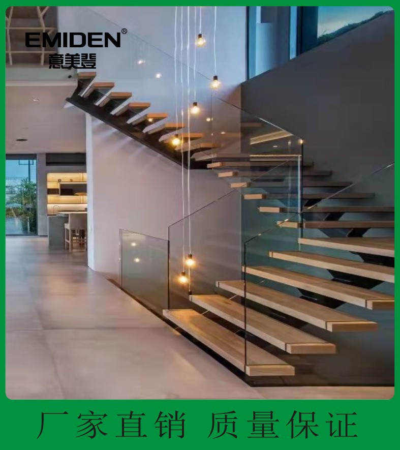 深圳玻璃扶手钢木楼梯 复式钢木楼梯