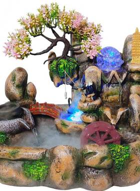 81717厂家摆直销跨产品假山流水喷室内鱼泉缸办公桌装饰品家居境