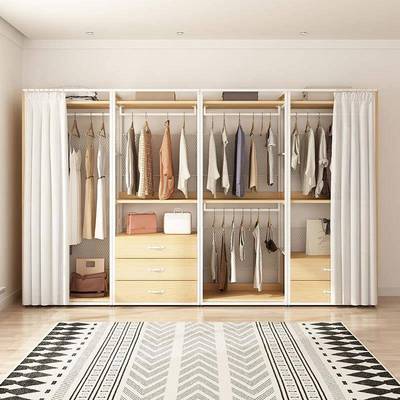 2F步入式艺木实挂衣架铁衣帽BXW间衣橱金属衣架落地带帘放式衣开