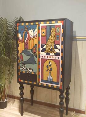 复古彩绘装柜饰柜家用脚客厅靠墙DIS实木立卧置物收室纳柜艺术高