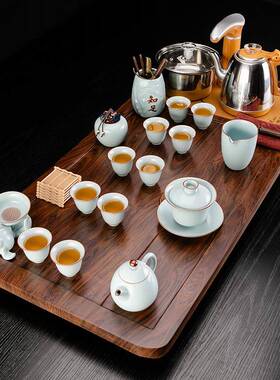 福满天下茶盘整套汝茶窑TVR陶瓷具套装用办家公自室四合一全动上
