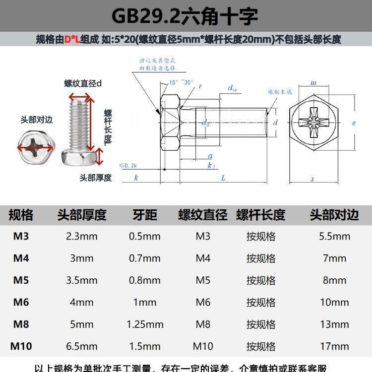 10斤镀白4.8级G2B29.凹十字槽外六螺无品牌/角头螺栓凹穴丝脑螺钉