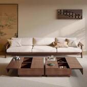 新中式 黑胡桃木实木沙发茶几组合客厅2025款 直排沙发宋氏美学家具