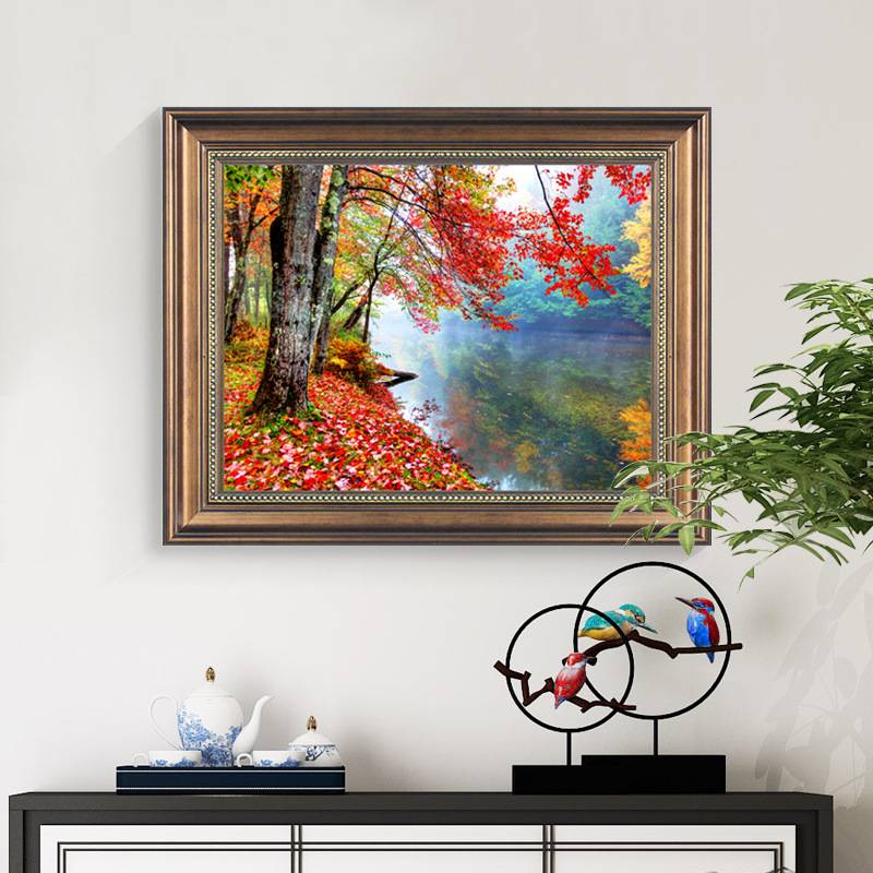 美式招财装饰画客厅走廊挂画欧式风景山水壁画餐厅墙画饭厅仿油画图片