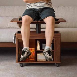 黑胡桃木实木升降茶几可移动折叠两用餐桌小户型客厅沙发边几茶桌