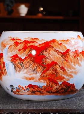 速发居德镇陶瓷玄鸿运当头聚宝盆摆件中式家景饰品客厅器关养鱼缸