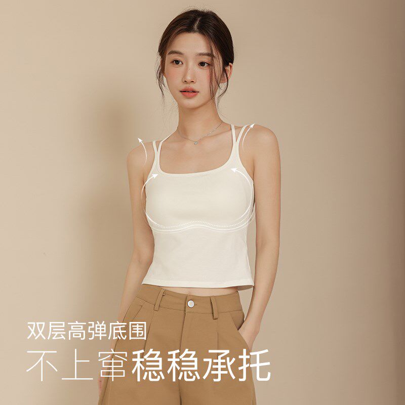 速发蕾丝交叉美背吊带背心夏短款带胸垫内搭短款可外穿上衣