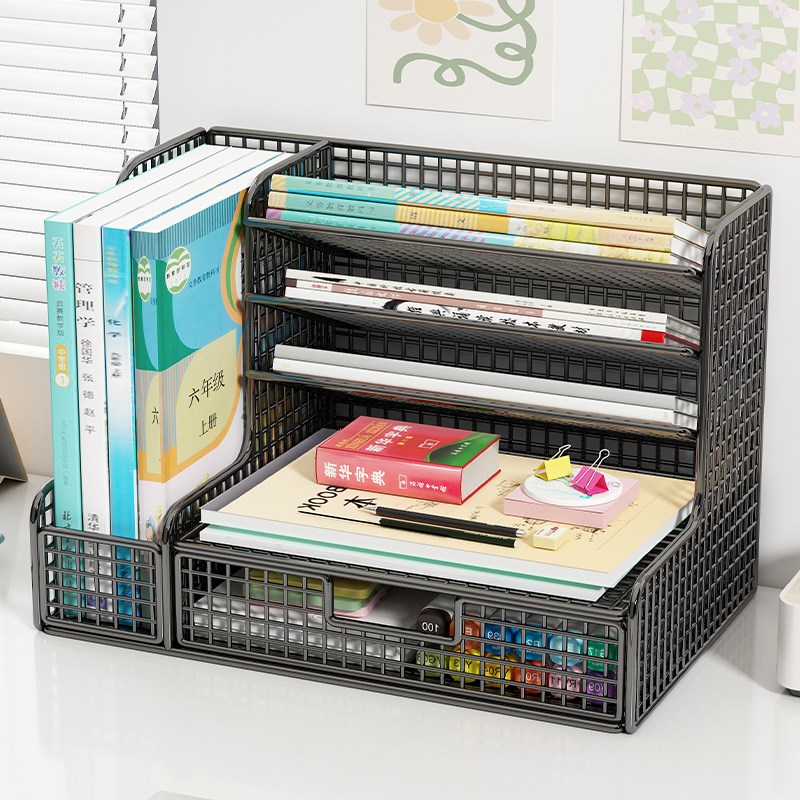 速发办公桌置物架文件收纳架收公盒办纳用品文具架A4纸资料档案整