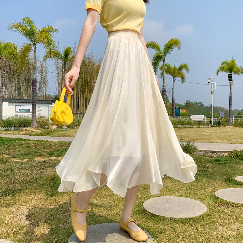 速发黑色纱裙夏季新款小个子垂感飘逸仙大摆网纱裙a字半身裙