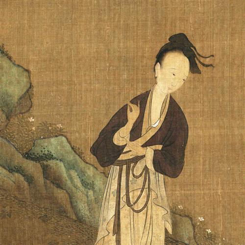 速发五代周文矩西子浣纱古挂画画图名画字仿团扇新中式茶楼玄关装