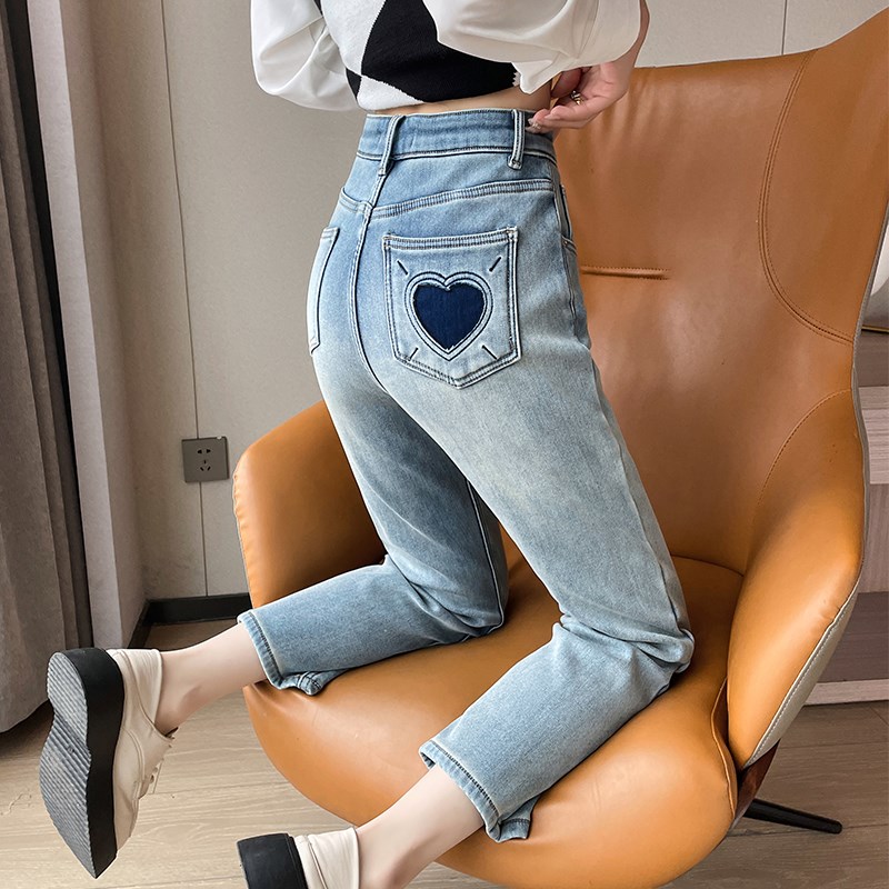 速发浅蓝色窄版烟九牛仔裤装202分新款小个子八分管4法棍直筒裤