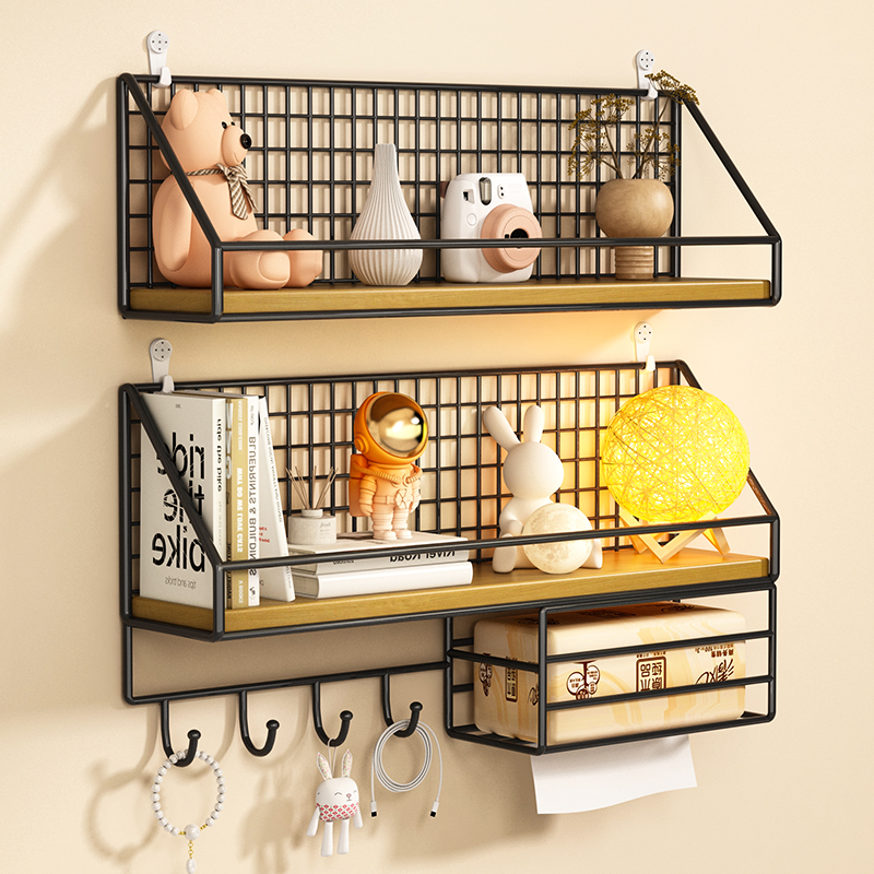 速发墙上置物架宿舍床头墙挂面墙壁壁式免打孔收纳架床上贴墙隔板