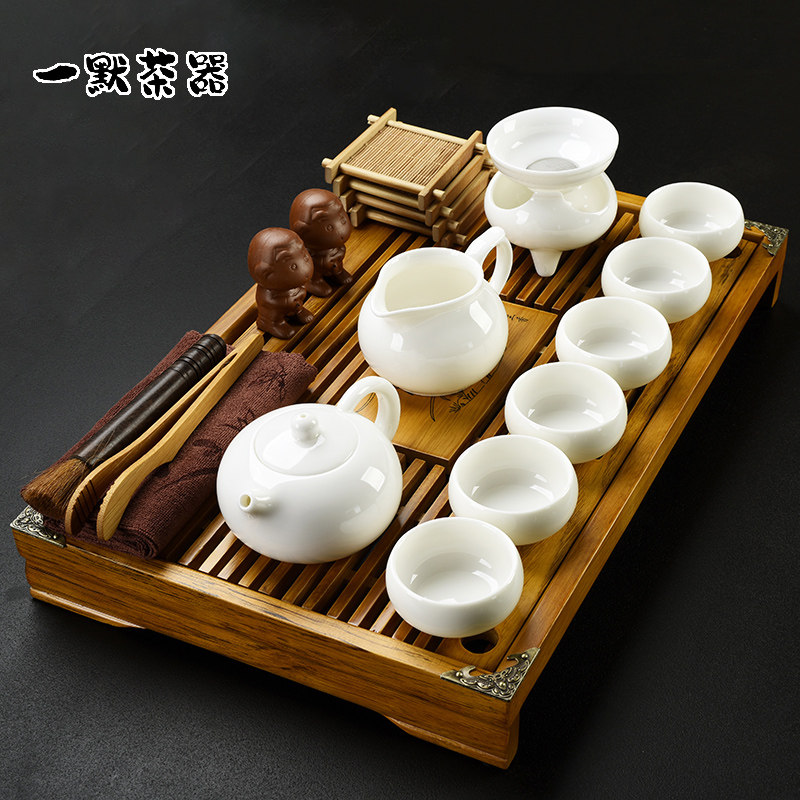 速发汝窑陶瓷功夫茶具套装旅行家用实木小茶盘抽屉式茶台整套哥窑