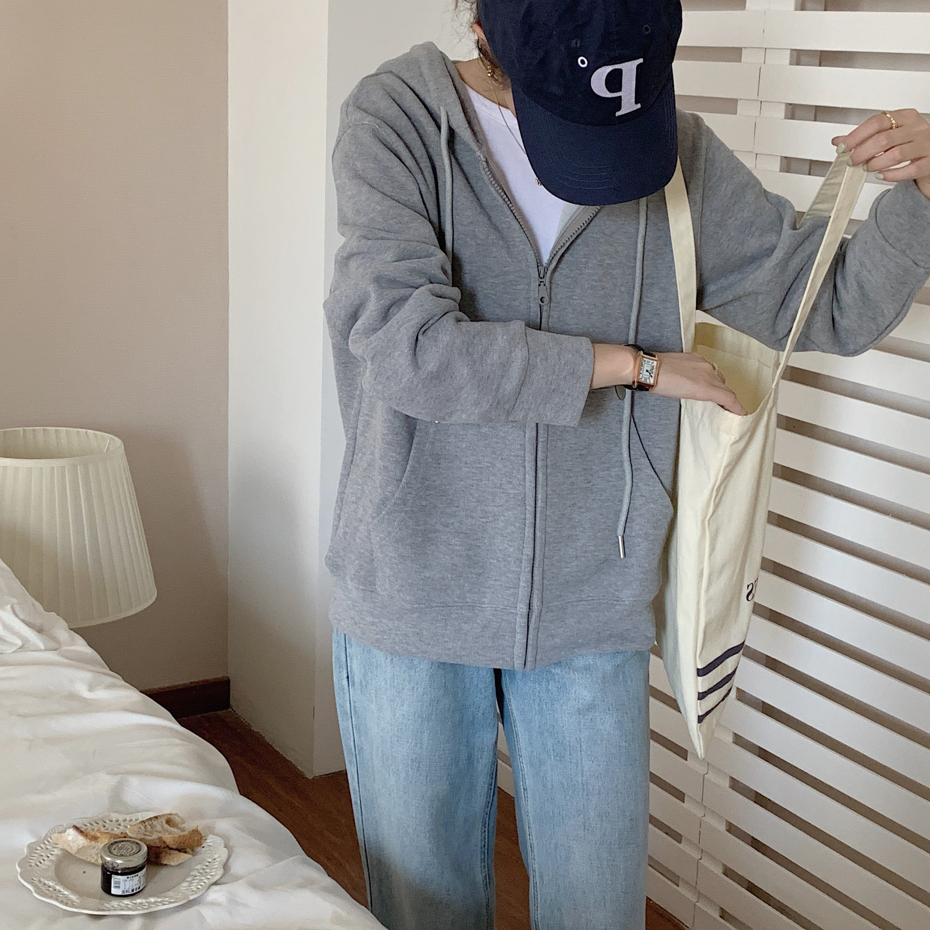 速发情侣卫衣oversize大码薄款慵懒风连帽开衫is潮奶系炸街外套上