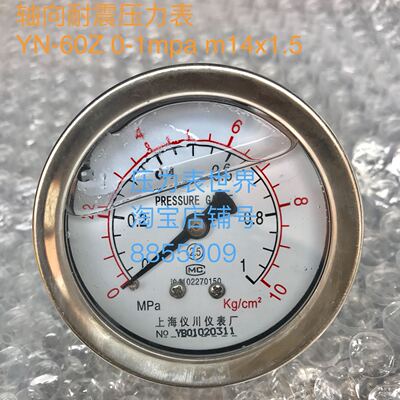 轴向耐震压力表 YN-60Z 0-1mpa 0-10kg m14x1.5无固定圈 上海仪川