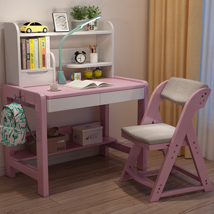 速发可升约儿童学习桌中学生初中生写字台实木书桌简降家用桌室课
