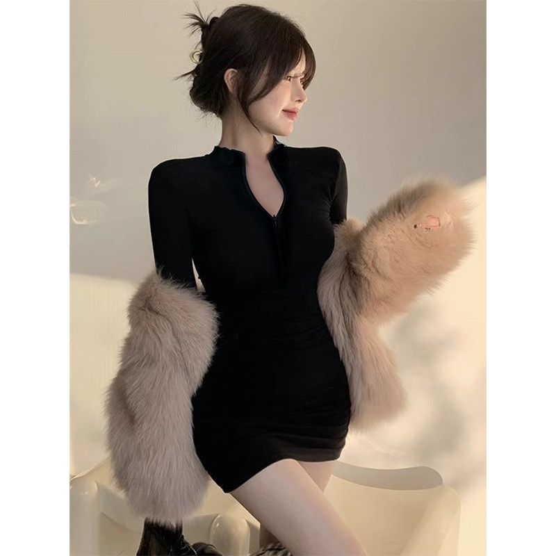 速发绝美小妈身臀搭衣裙黑色内连春辣妹性感紧包打底短裙子
