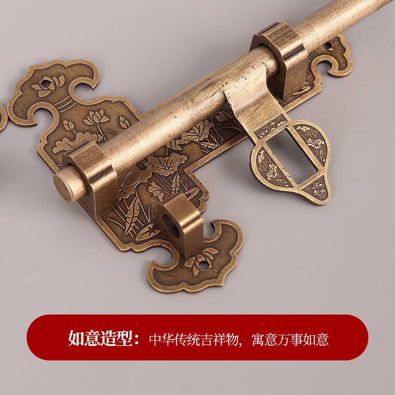 速发中式锁铜扣门插销门纯复古老式木门锁花园庭院门闩仿古门大铜