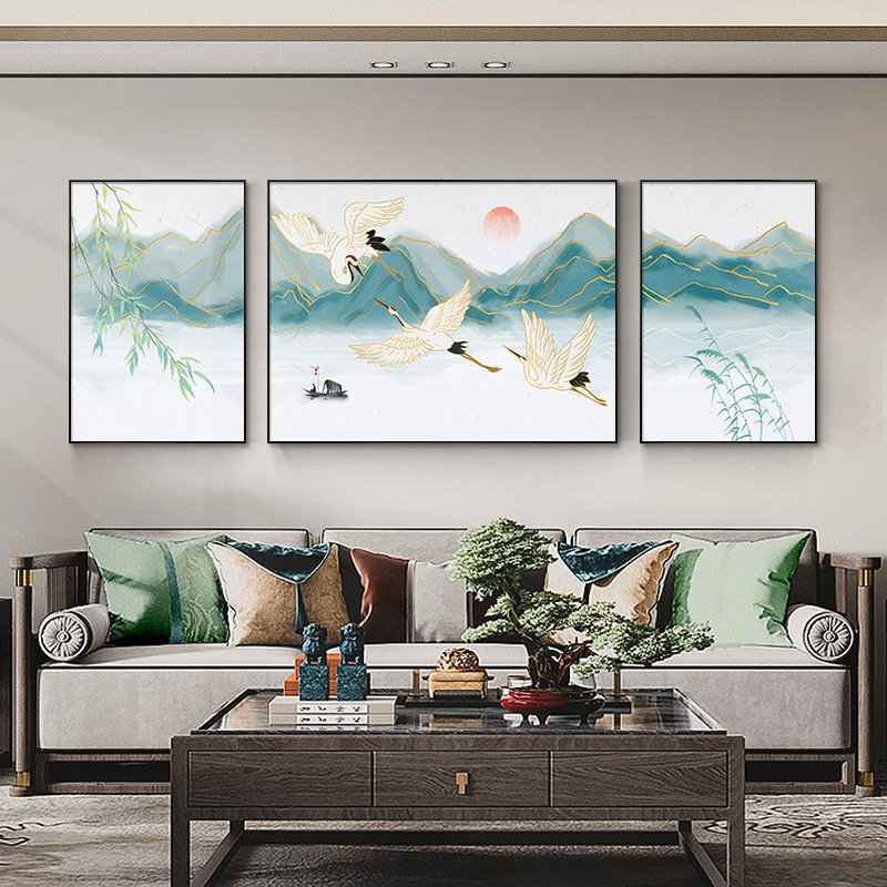 速发新中式瑞鹤呈装客厅祥饰画中国风高级感沙发背景墙挂画中堂三