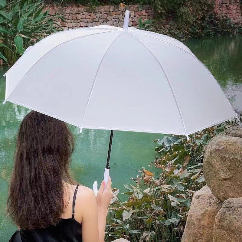 速发透明雨伞长柄小清新遮晴雨伞磨砂雨伞加厚韩版学生手动折叠简