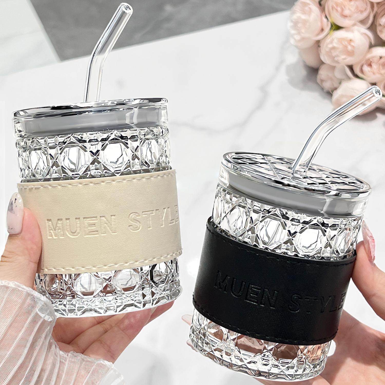 速发水奢杯杯玻璃杯吸管子高颜值情侣轻杯家用办公室咖啡杯高级感