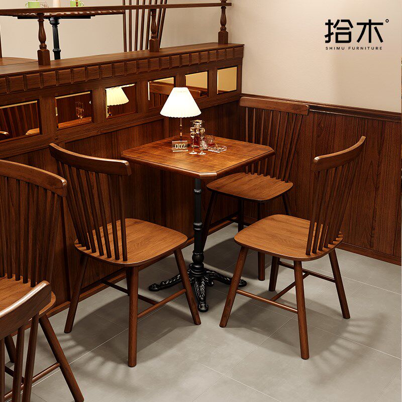 复古商用咖啡厅实m木桌椅组合融合泰餐厅餐饮长桌烘焙店桌子椅子