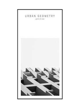 黑白灰工业风创意建筑玄关装饰画城D市几何风景客厅沙发背景墙挂