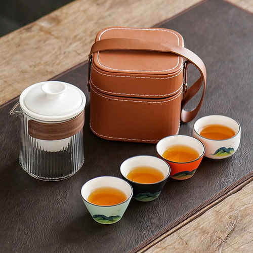玻璃快客杯旅行茶具套装便携式个B人旅游随身包户外功夫茶杯泡茶