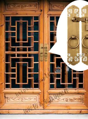 中式仿古b纯铜拉手 老式木门黄铜门环明装纯铜门锁搭扣 古铜色大