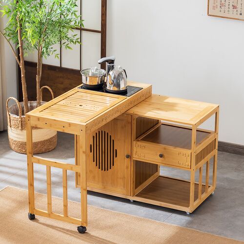 移动小茶桌d家用茶台实木旋转茶车烧水壶一体茶水柜带轮茶边几功