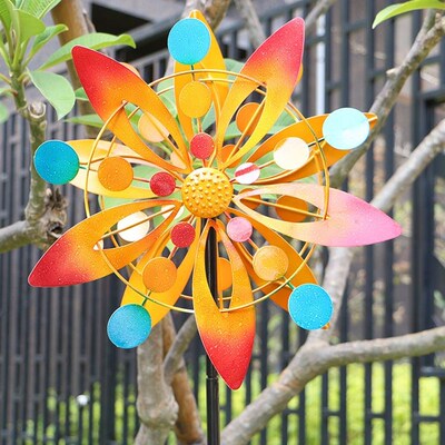 欧式庭院铁艺风车落地花园别墅户外摆件民宿O装饰插件校园造景布