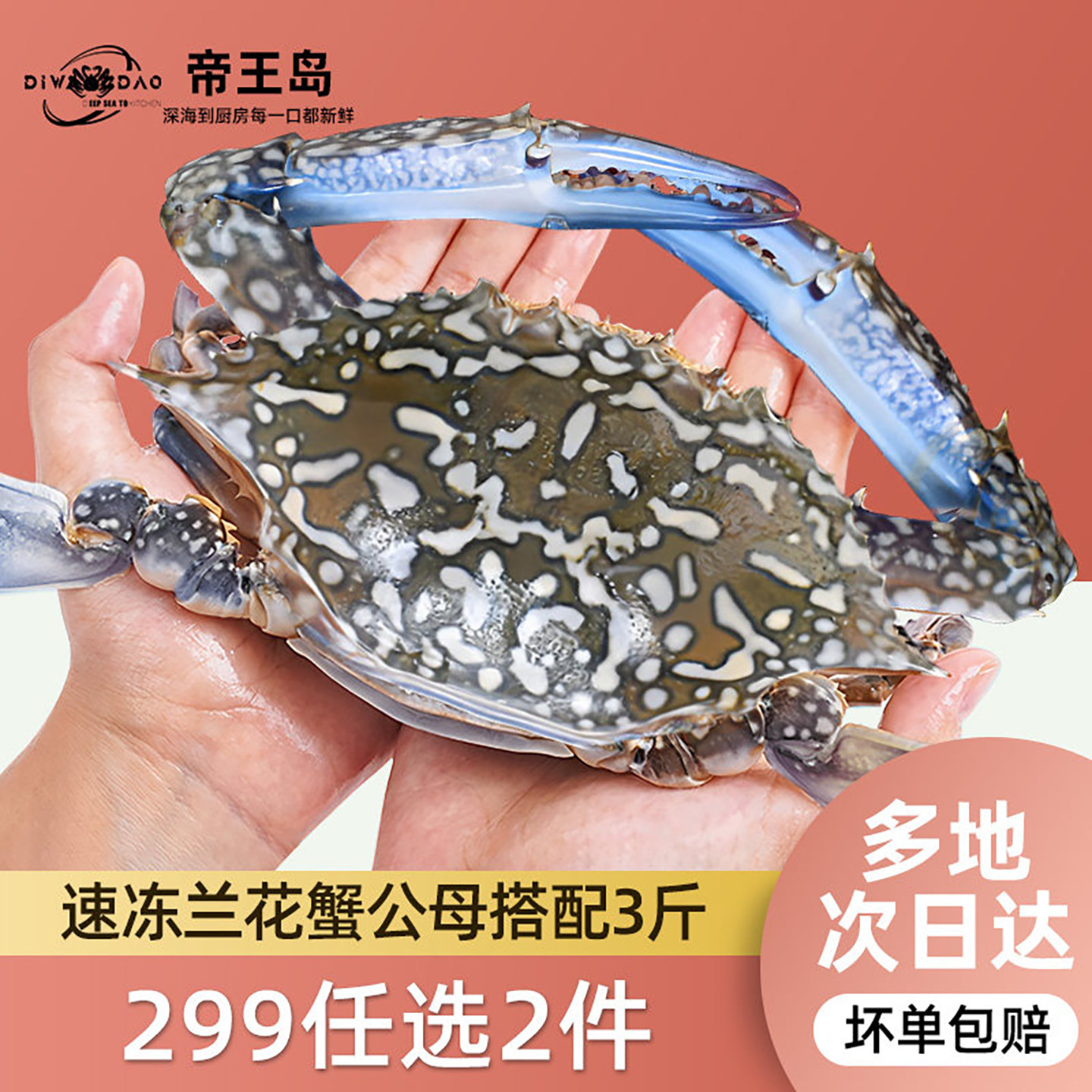 【299任选2件】速冻兰花蟹300-400g/只3斤公母搭配冻蟹