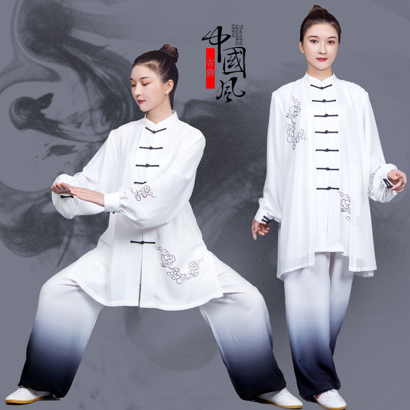 速发新款太极服中长款飘逸披纱比赛表演太极拳练功服春秋男禅意风